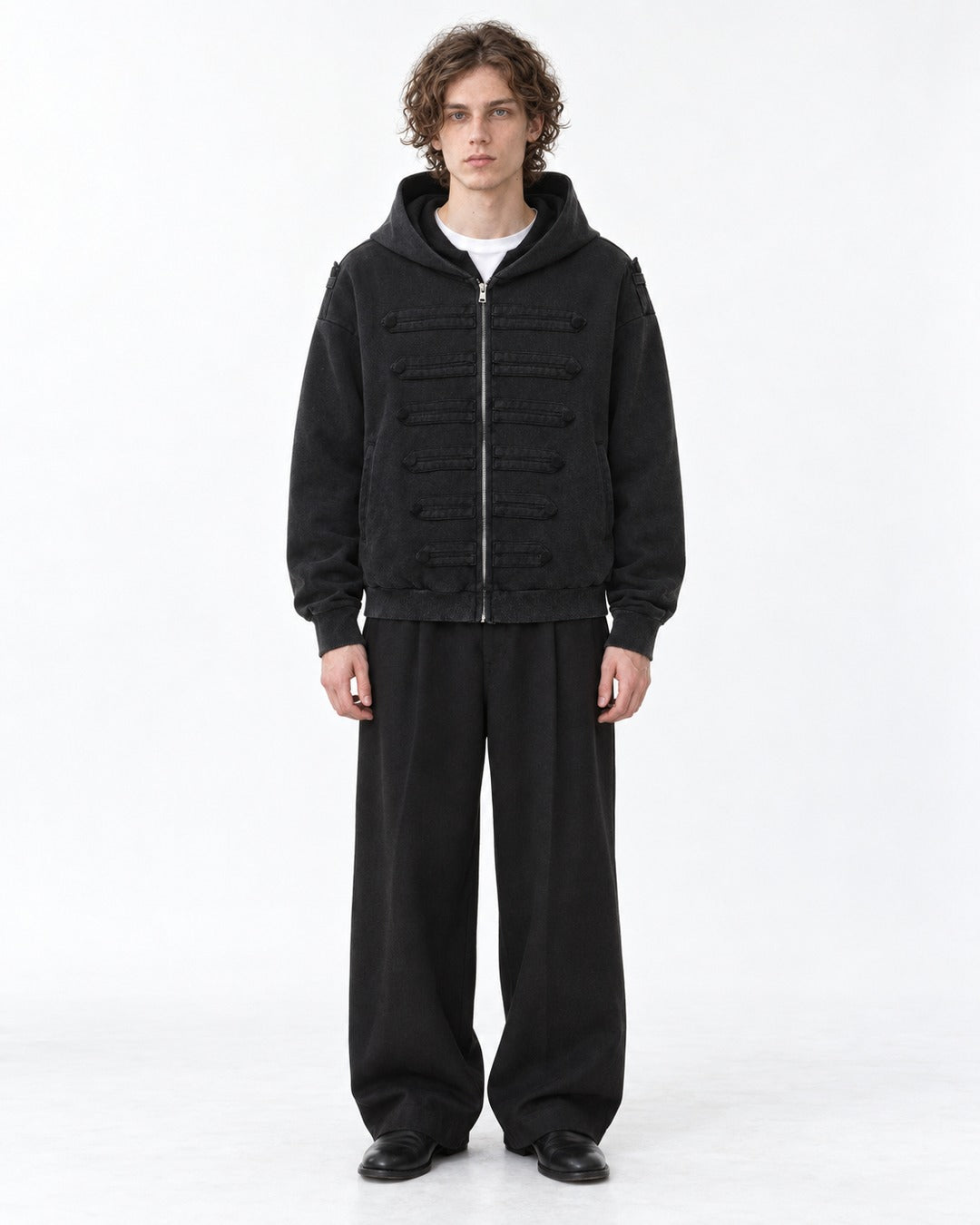 Stand-Collar Snap-Button Military Jacket