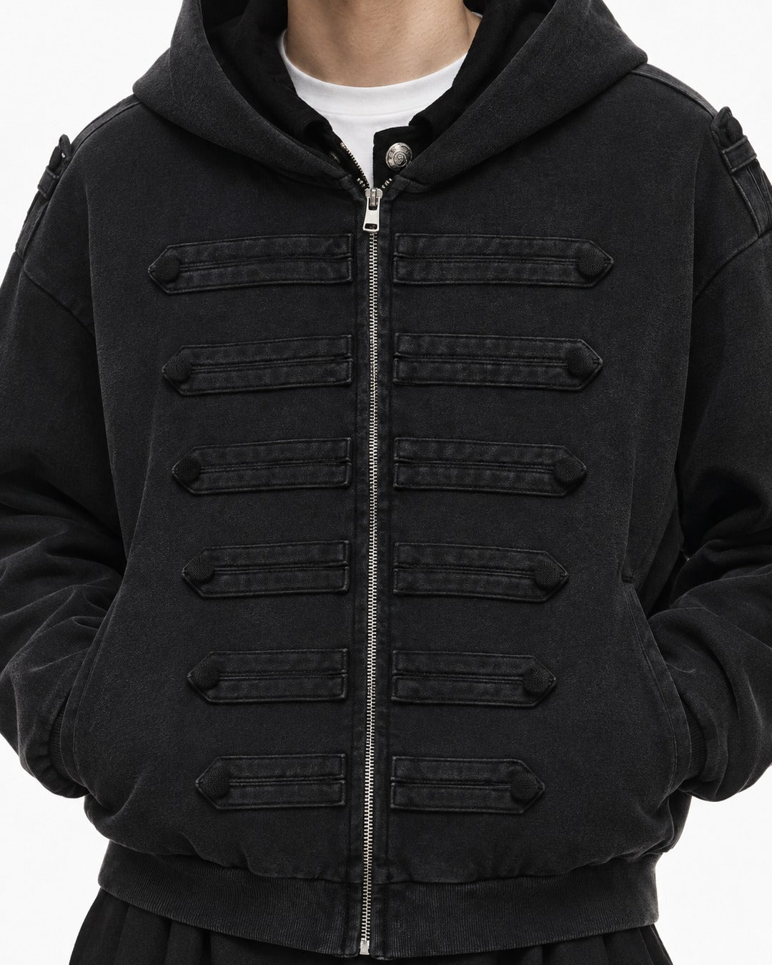 Stand-Collar Snap-Button Military Jacket