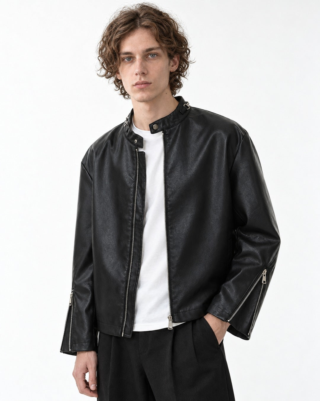 Ring Collar Zip Cuff Racer Jacket