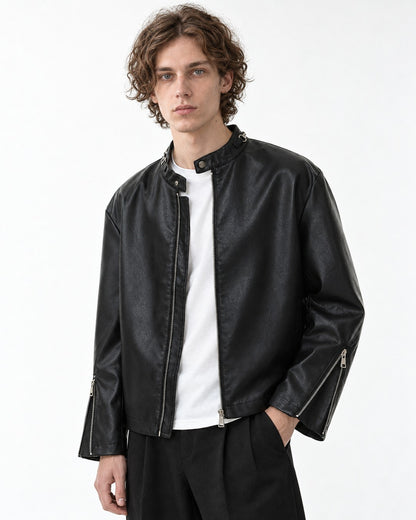 Ring Collar Zip Cuff Racer Jacket