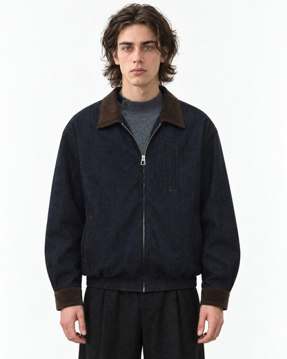 Two-Tone Collar Zip-Front Jacket