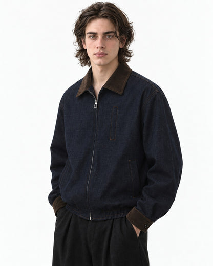 Two-Tone Collar Zip-Front Jacket