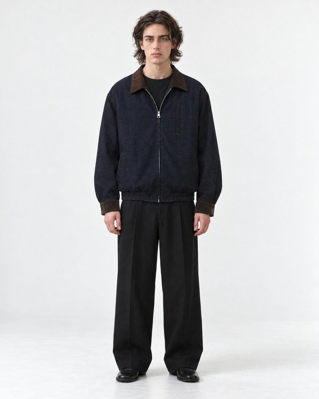 Two-Tone Collar Zip-Front Jacket