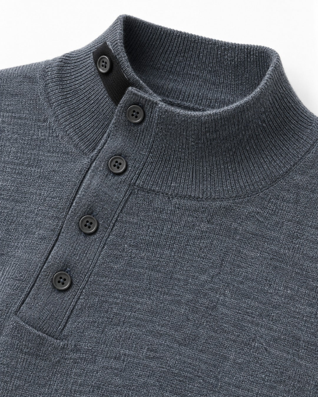 Button-Placket Mock Neck Sweater