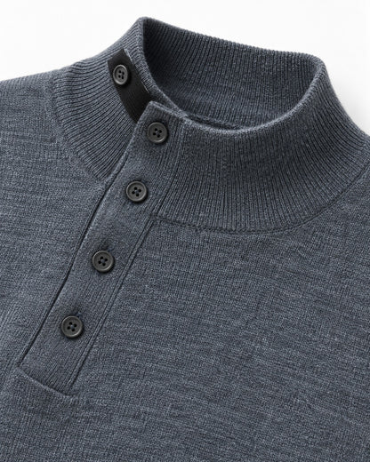 Button-Placket Mock Neck Sweater