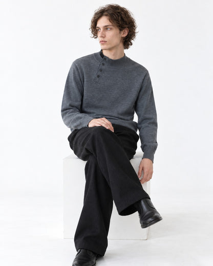 Button-Placket Mock Neck Sweater