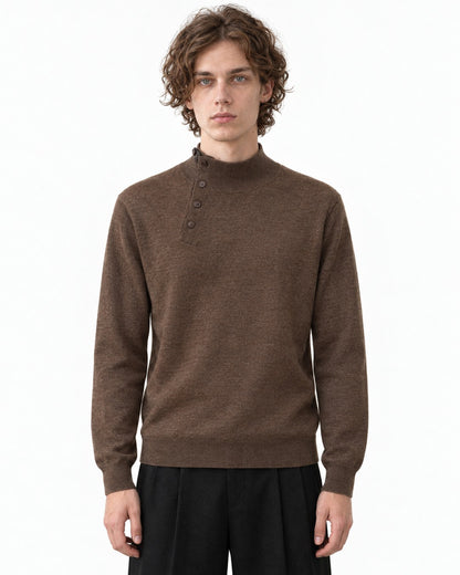 Button-Placket Mock Neck Sweater