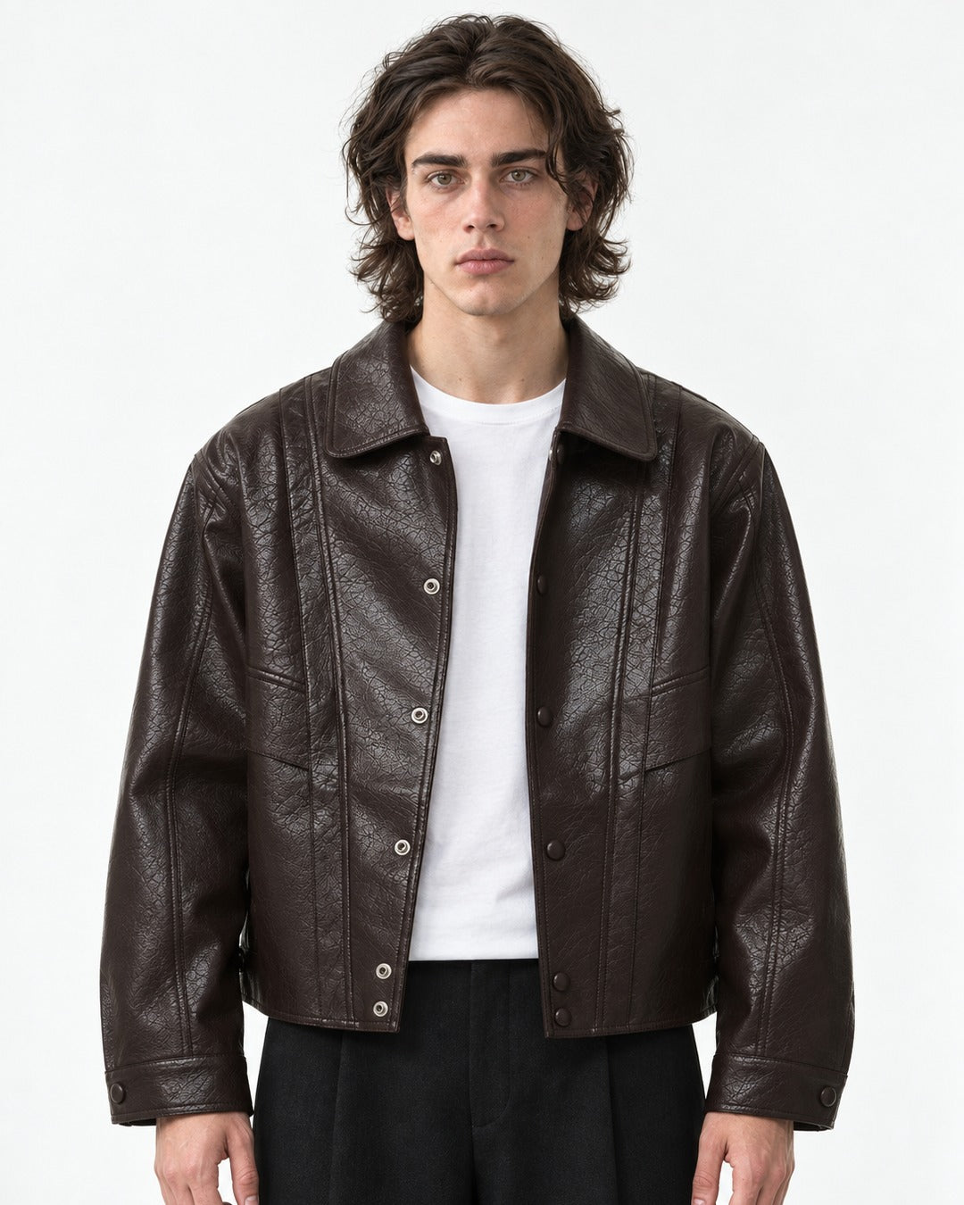 Paneled Snap-Front Boxy Jacket
