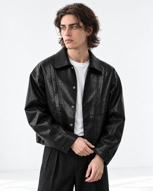 Paneled Snap-Front Boxy Jacket
