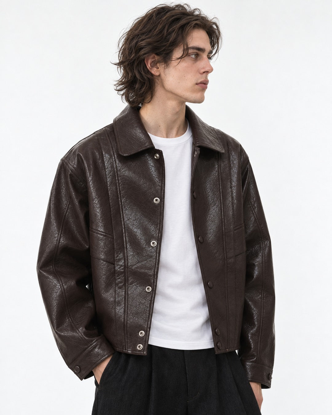 Paneled Snap-Front Boxy Jacket