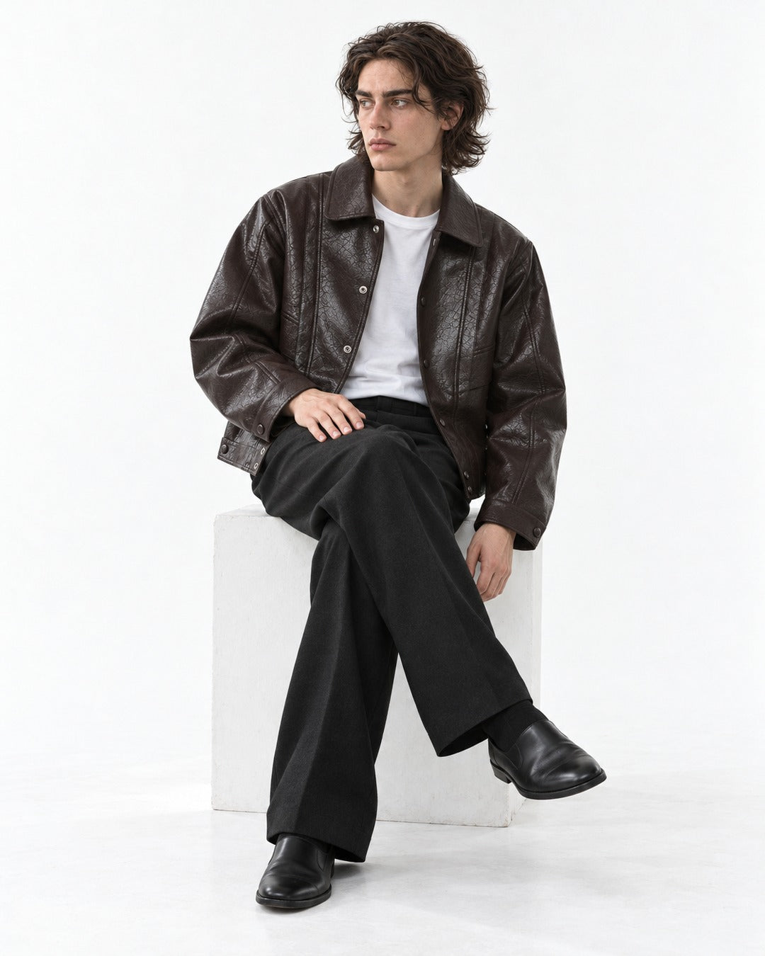 Paneled Snap-Front Boxy Jacket
