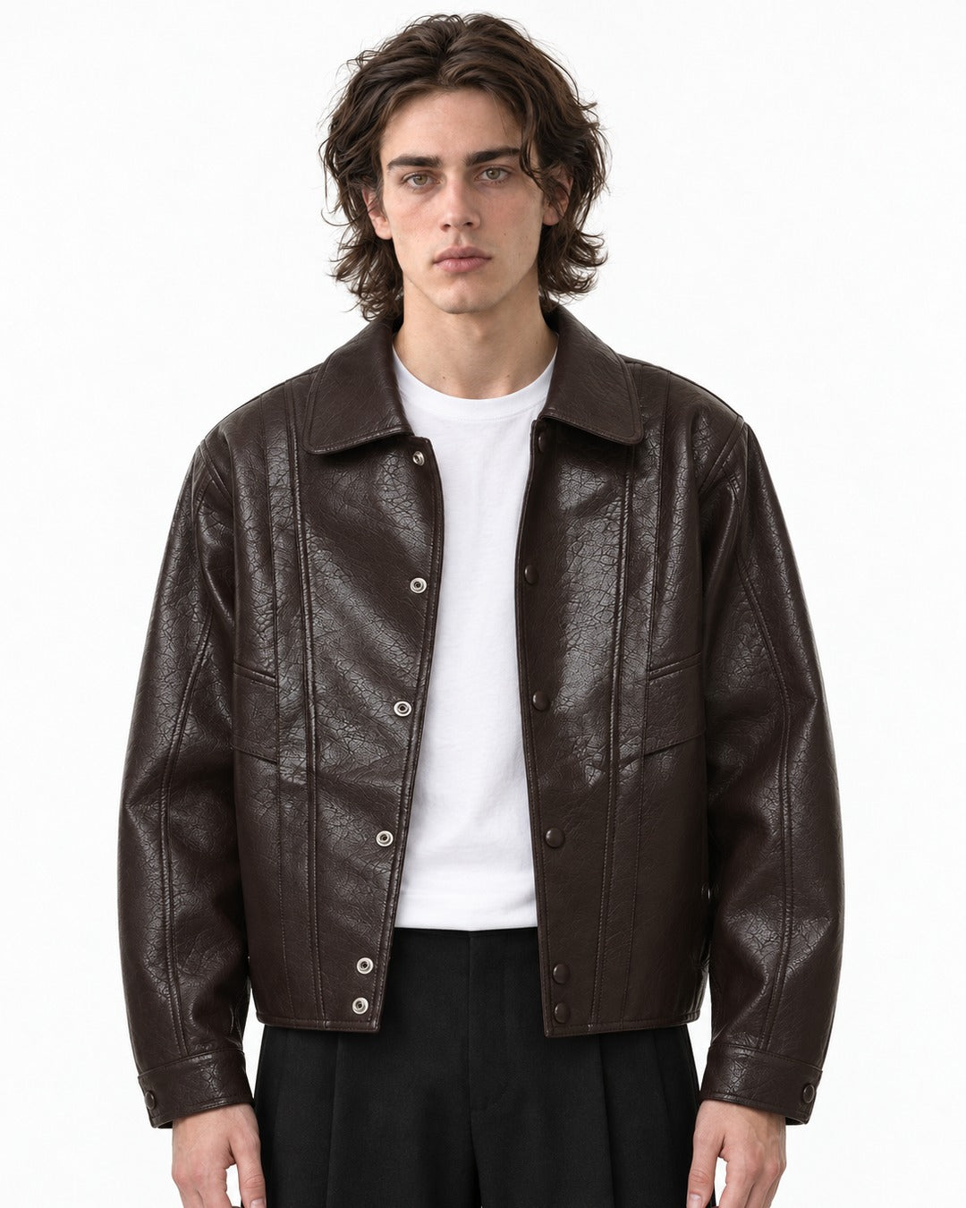 Paneled Snap-Front Boxy Jacket