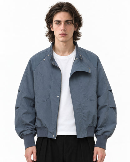 Curved Lapel Stand Collar Jacket