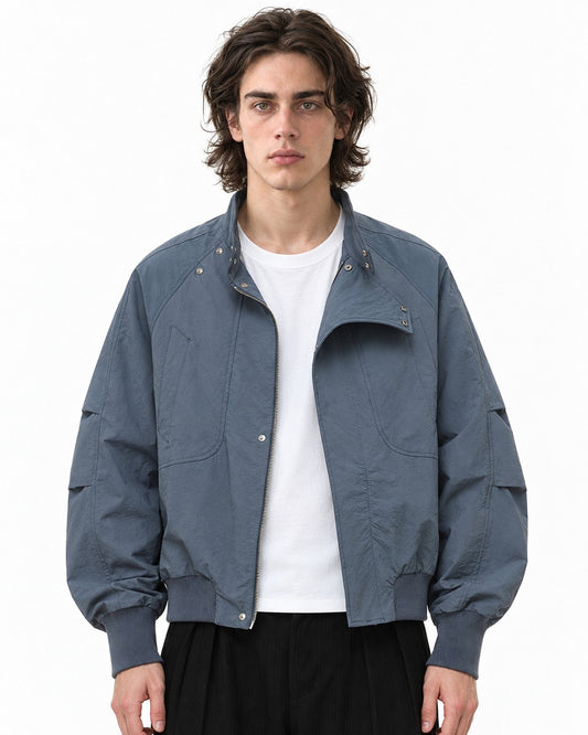 Curved Lapel Stand Collar Jacket
