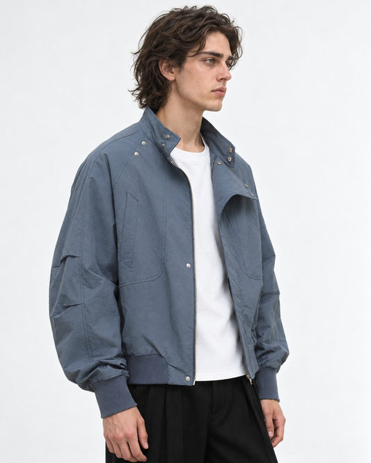 Curved Lapel Stand Collar Jacket
