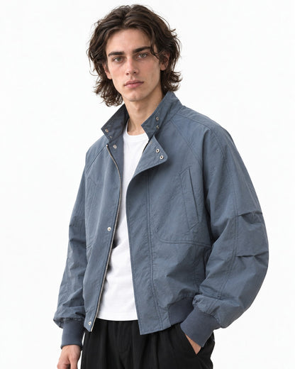 Curved Lapel Stand Collar Jacket