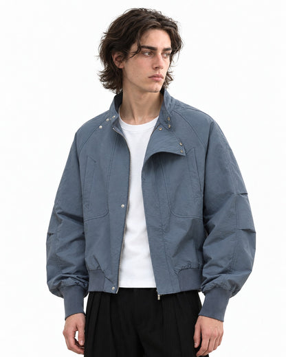 Curved Lapel Stand Collar Jacket