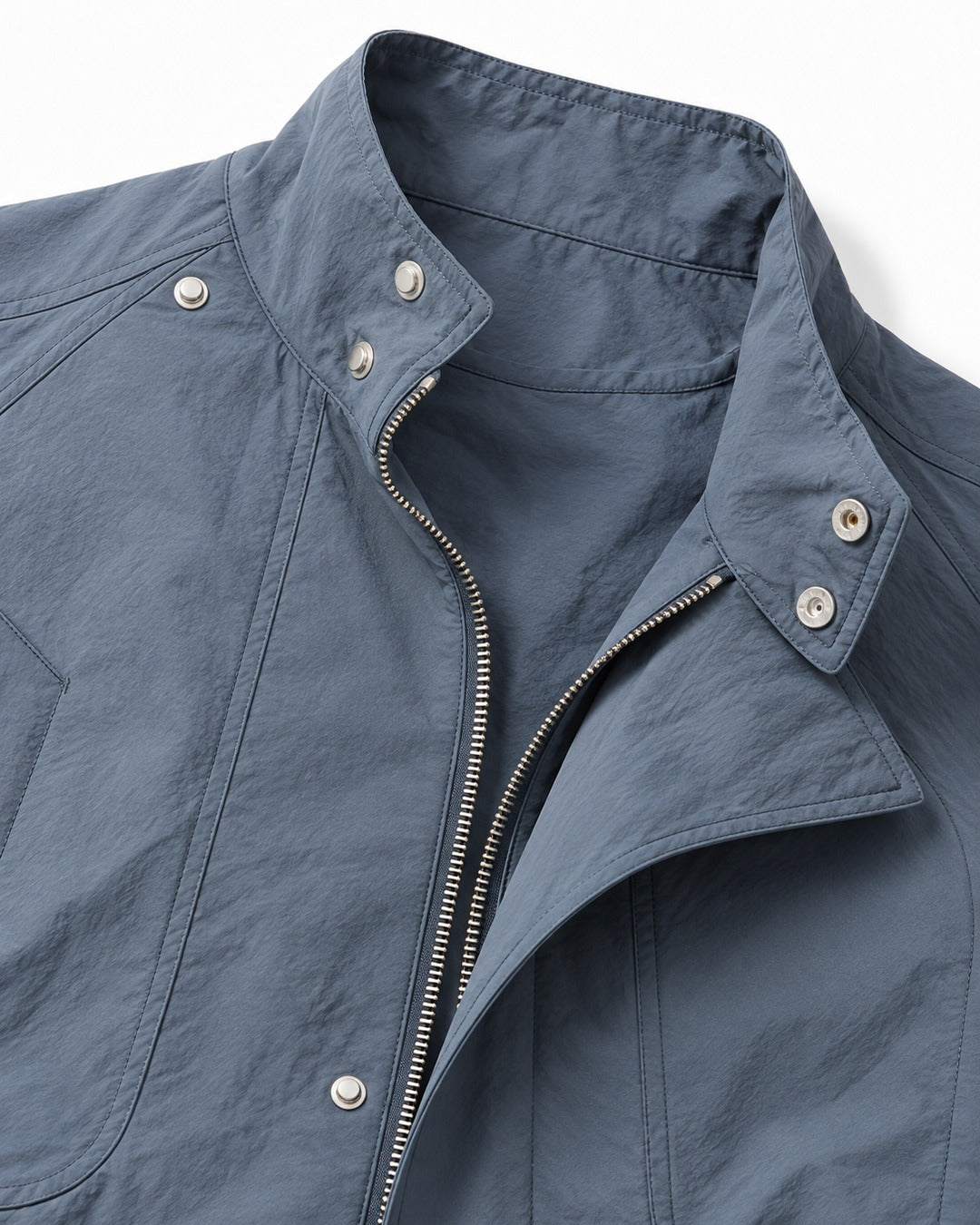 Curved Lapel Stand Collar Jacket