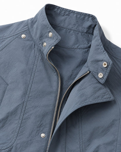Curved Lapel Stand Collar Jacket