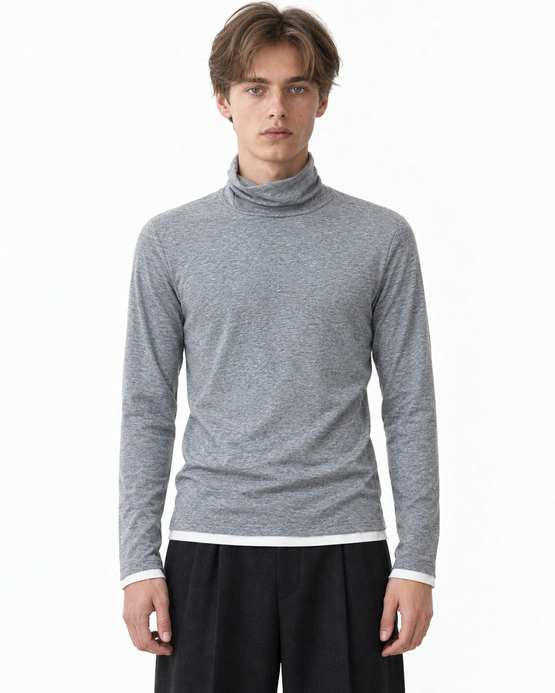 Layered-Hem High-Neck Top