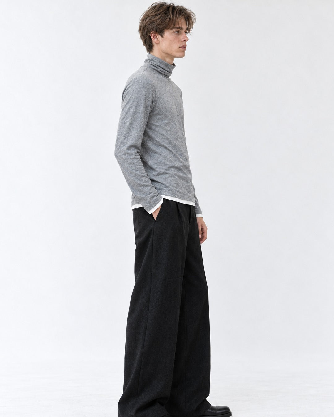 Layered-Hem High-Neck Top