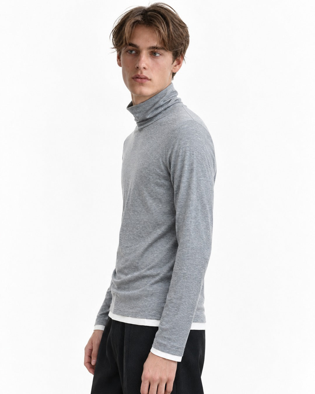 Layered-Hem High-Neck Top