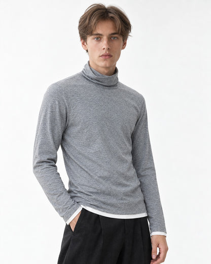 Layered-Hem High-Neck Top