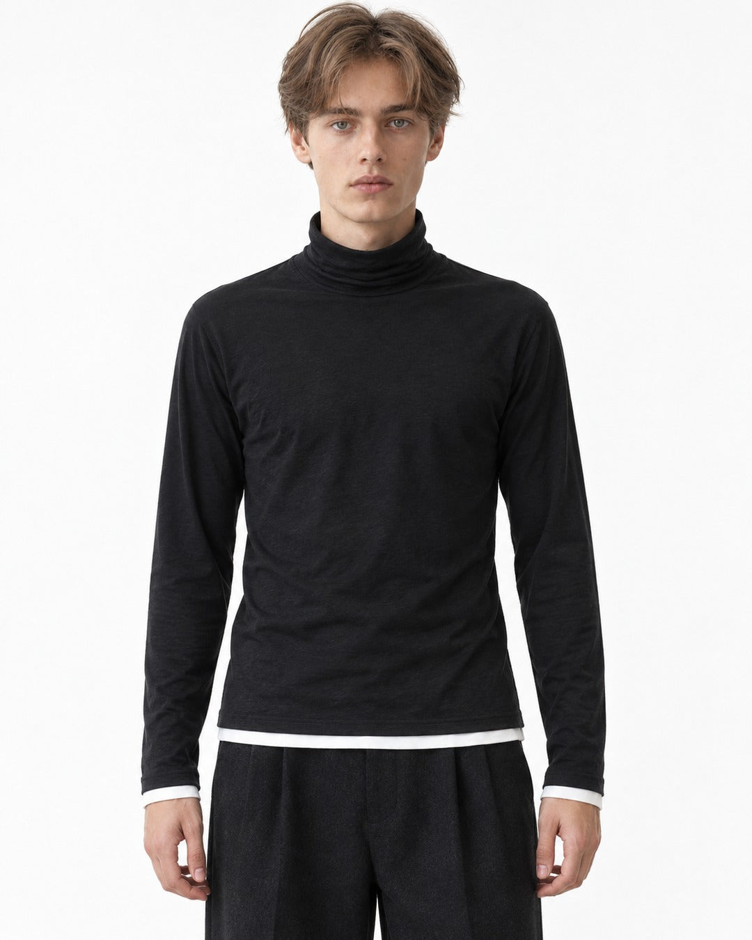 Layered-Hem High-Neck Top