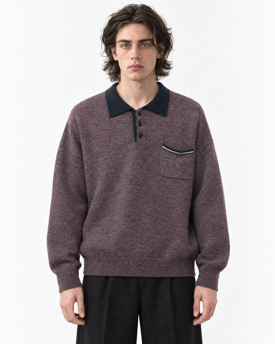 Contrast Collar Patch Pocket Knit Polo