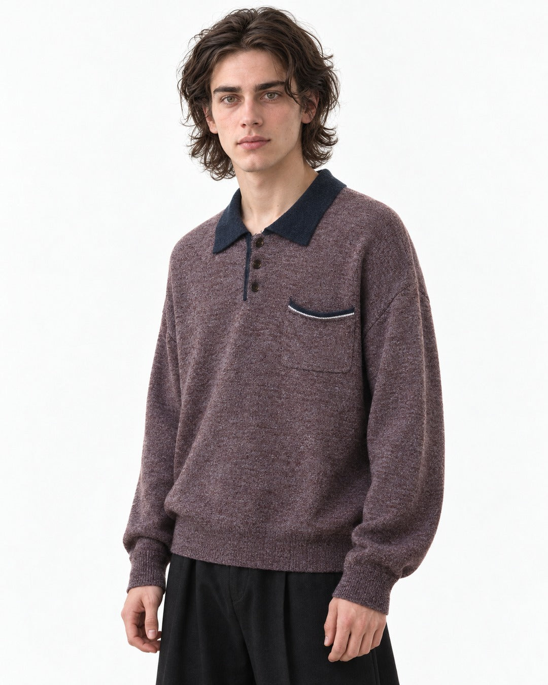 Contrast Collar Patch Pocket Knit Polo