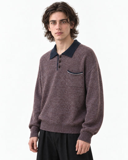 Contrast Collar Patch Pocket Knit Polo