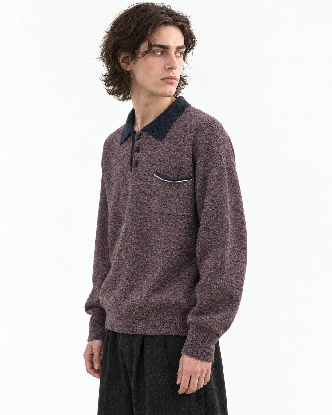 Contrast Collar Patch Pocket Knit Polo