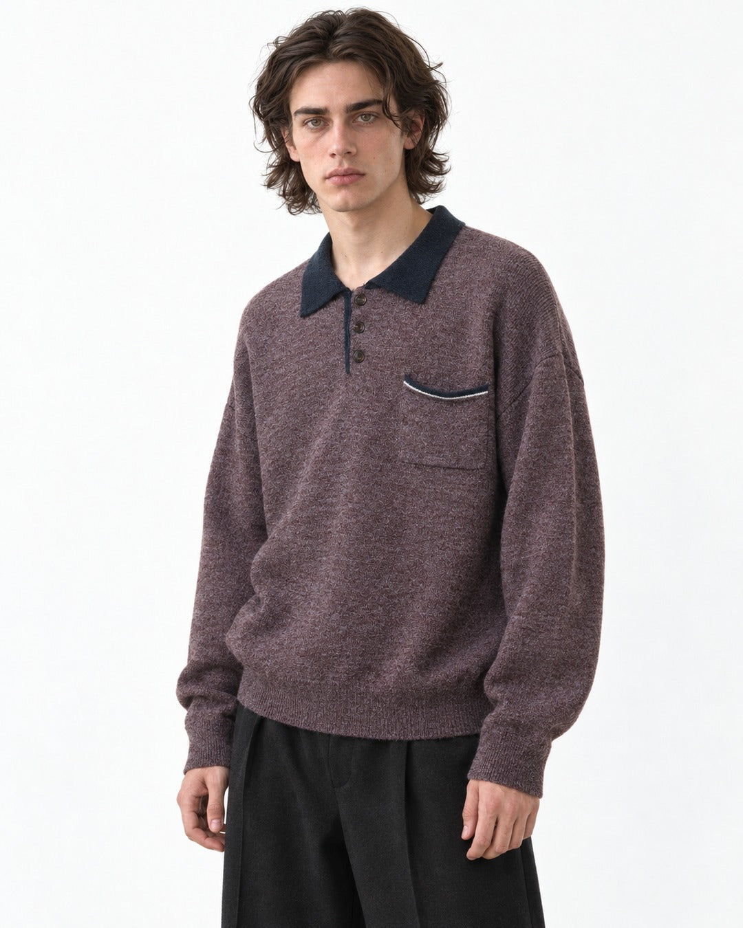Contrast Collar Patch Pocket Knit Polo