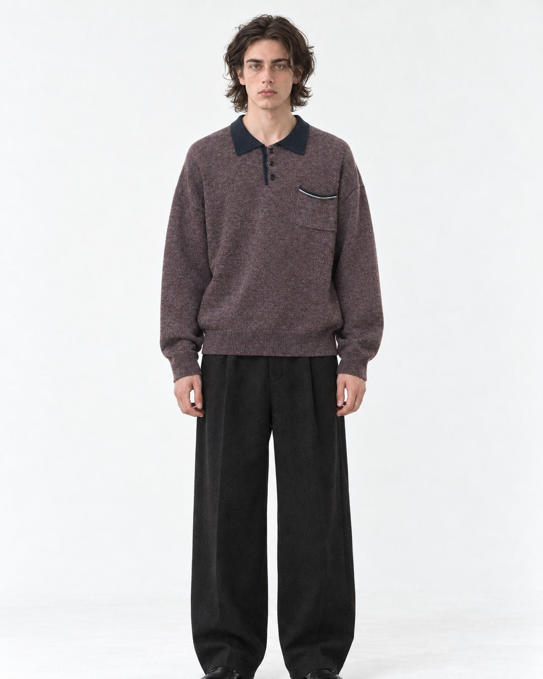 Contrast Collar Patch Pocket Knit Polo