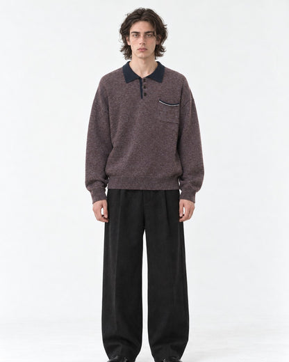 Contrast Collar Patch Pocket Knit Polo