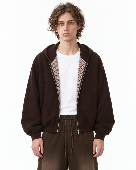 Checked-Placket Zip Hoodie and Sweatpants Set-Up