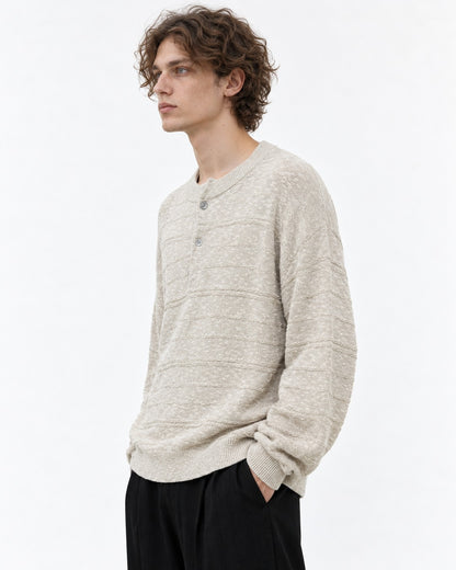 Henley Placket Textured Knit Sweater