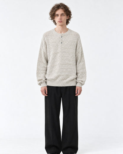 Henley Placket Textured Knit Sweater
