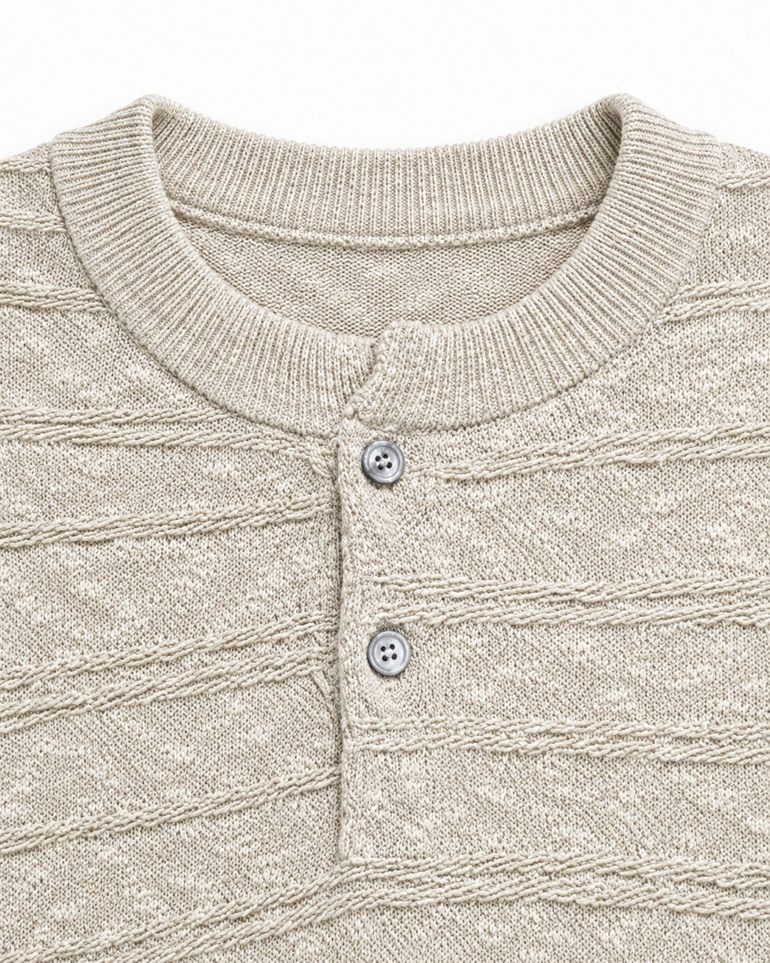 Henley Placket Textured Knit Sweater