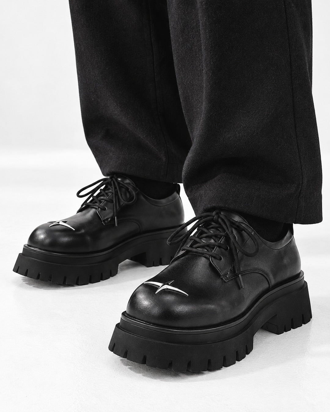 Star-Detail Platform Derby Shoes