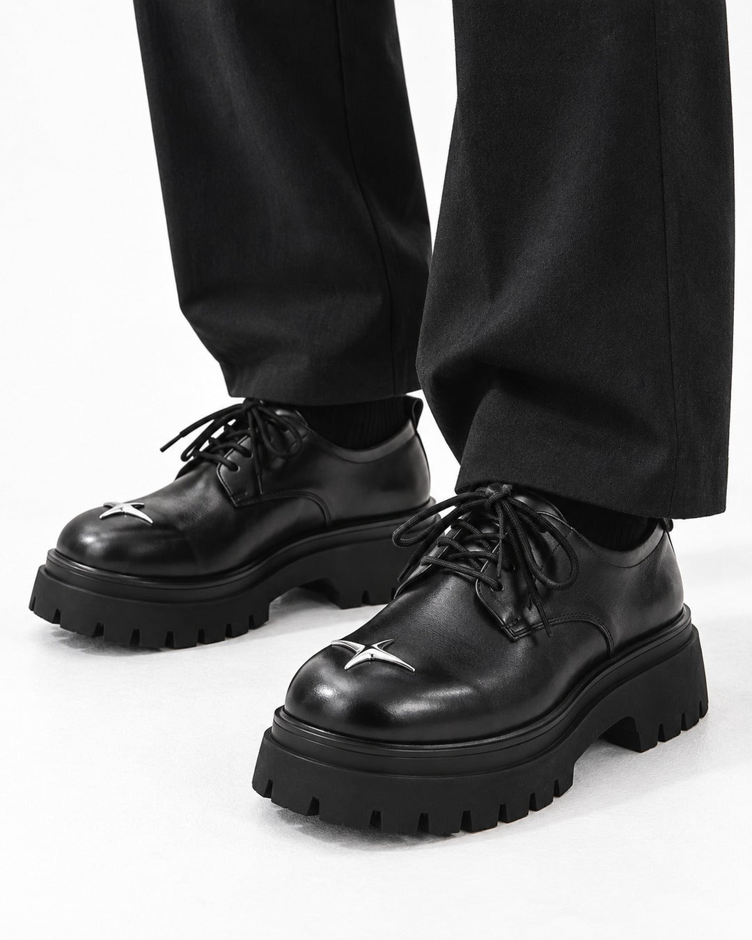 Star-Detail Platform Derby Shoes
