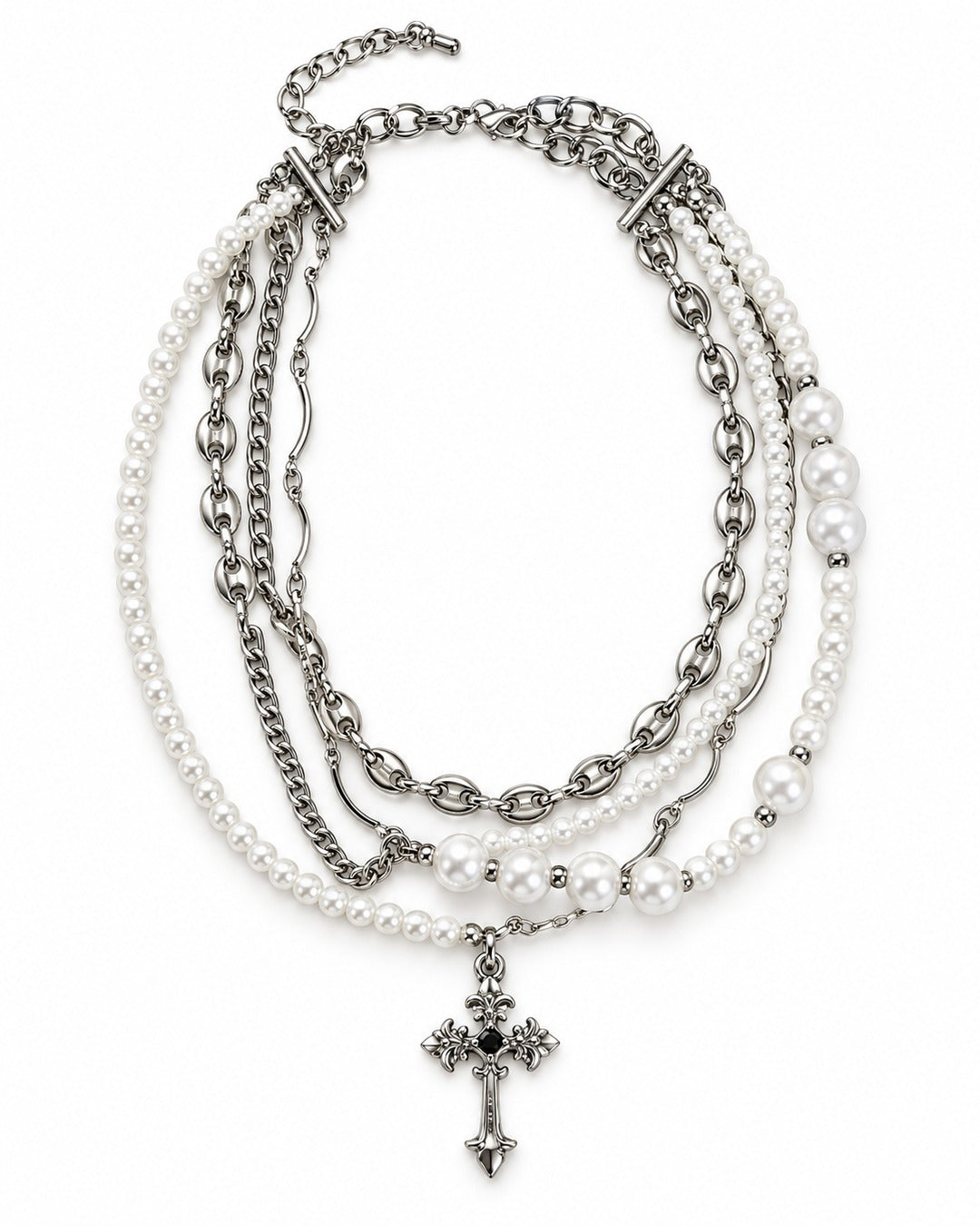 Cross Pearl Layered Necklace
