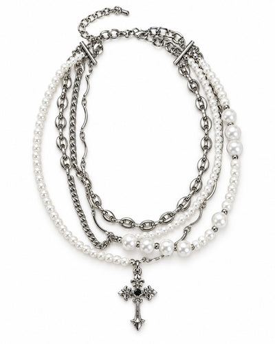 Cross Multi-Layered Pearl Necklace
