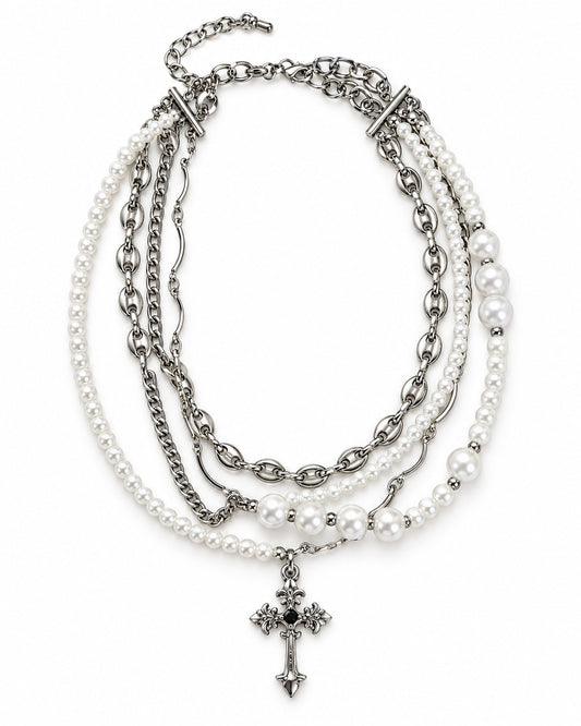 Cross Pearl Layered Necklace