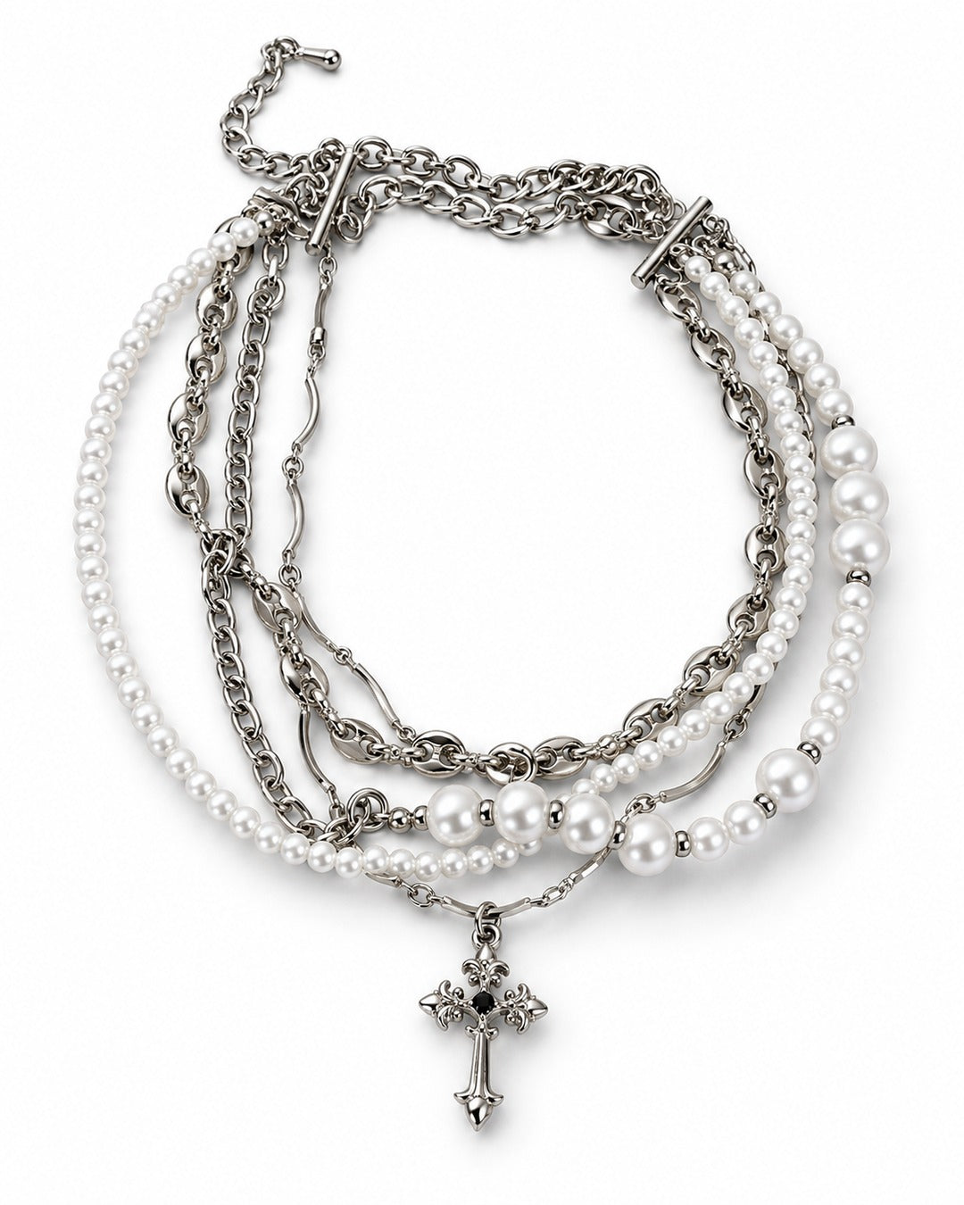 Cross Pearl Layered Necklace