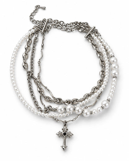 Cross Pearl Layered Necklace