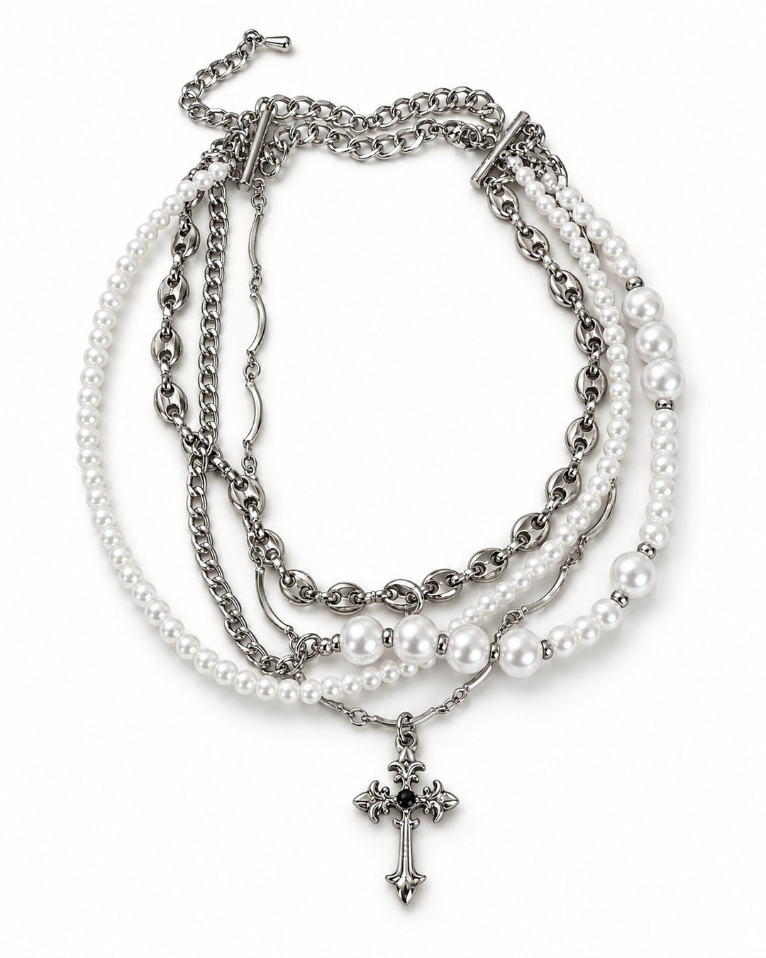 Cross Pearl Layered Necklace