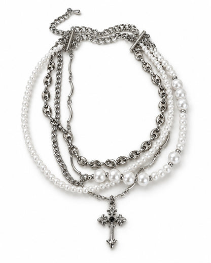 Cross Pearl Layered Necklace