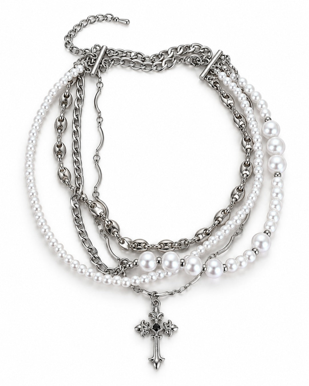 Cross Pearl Layered Necklace