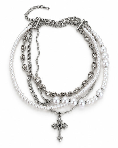 Cross Pearl Layered Necklace
